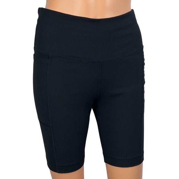 Mondetta Womens Small Black Biker Short High Rise Ribbed Moisture Wicking Active - Picture 3 of 14